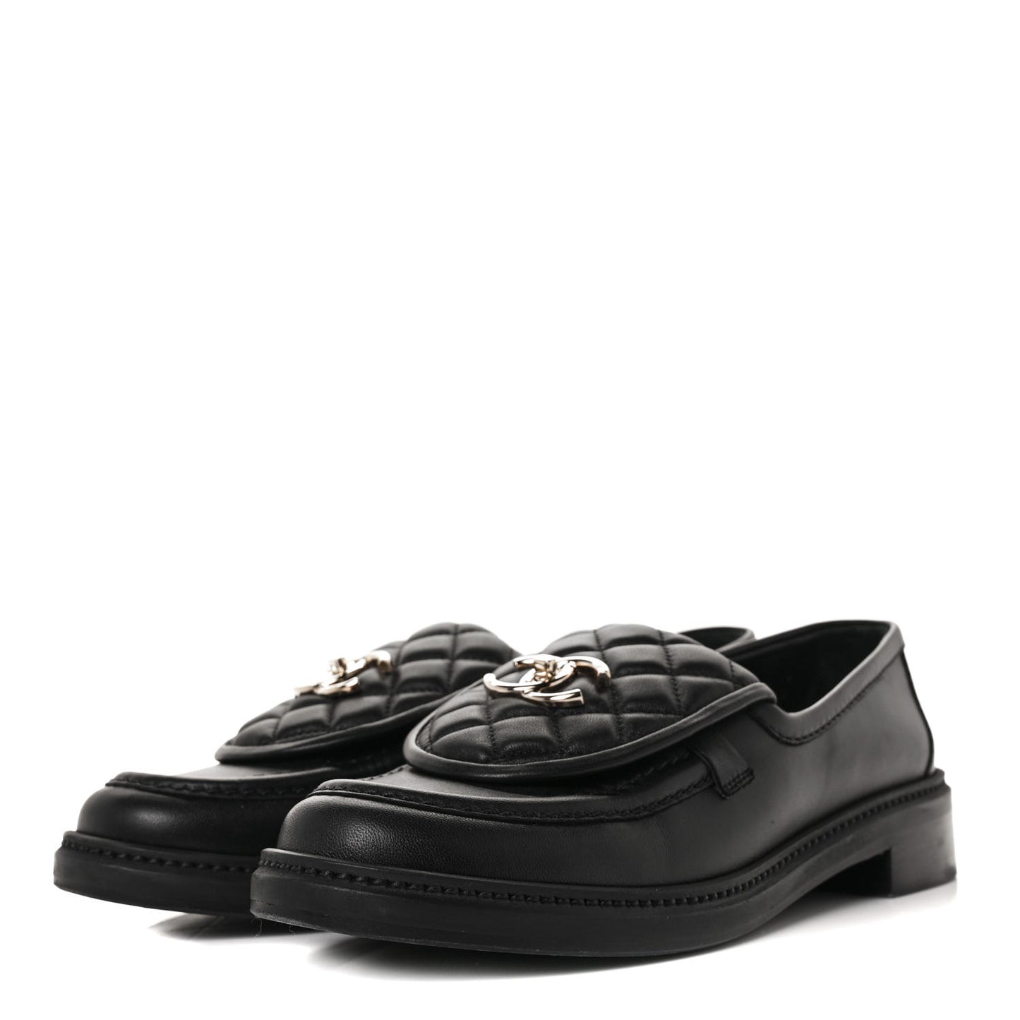 Lambskin Quilted CC Turnlock Loafers 40 Black