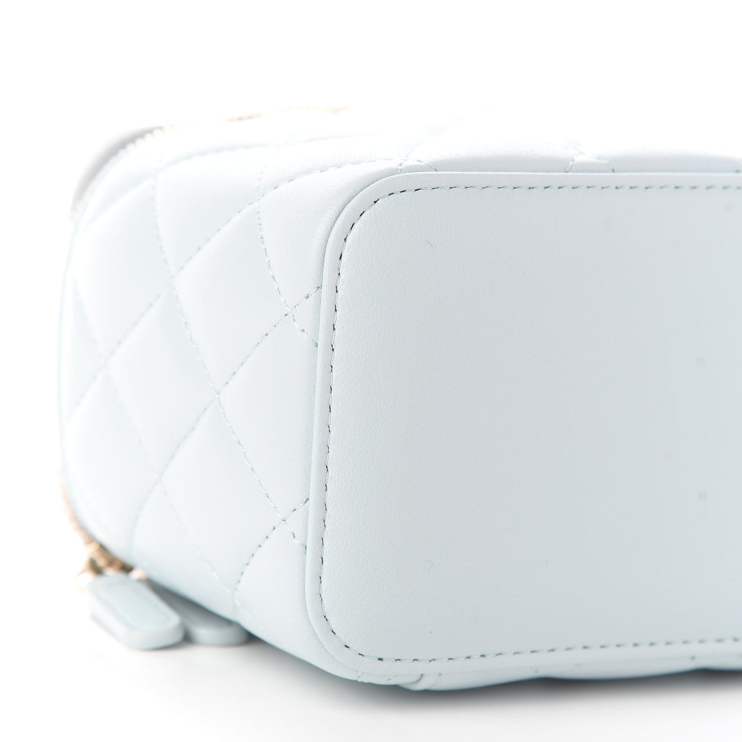 Lambskin Quilted Small Top Handle Vanity Case With Chain Light Blue