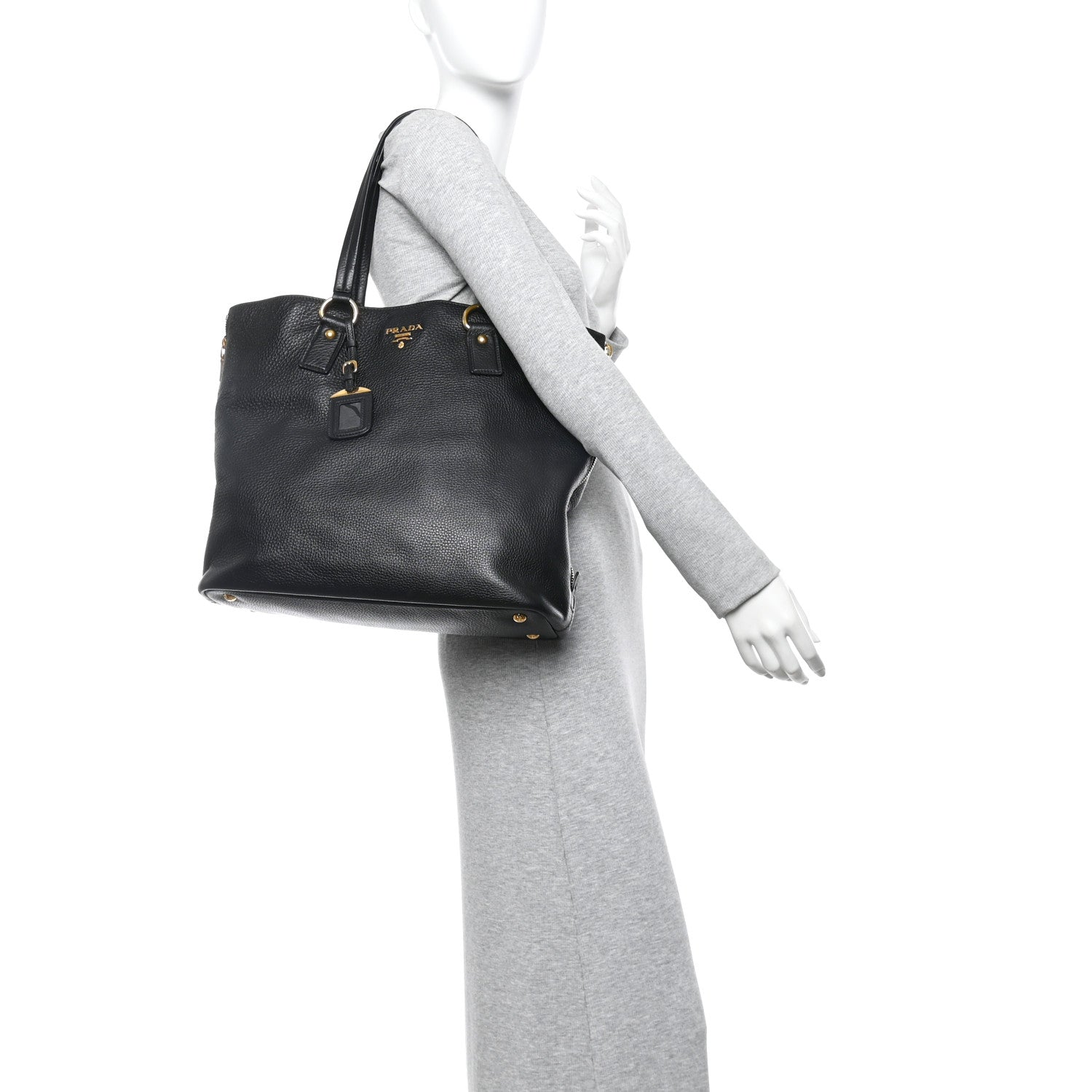 Prada Vitello Daino Side Pocket Tote Black 2 of 9