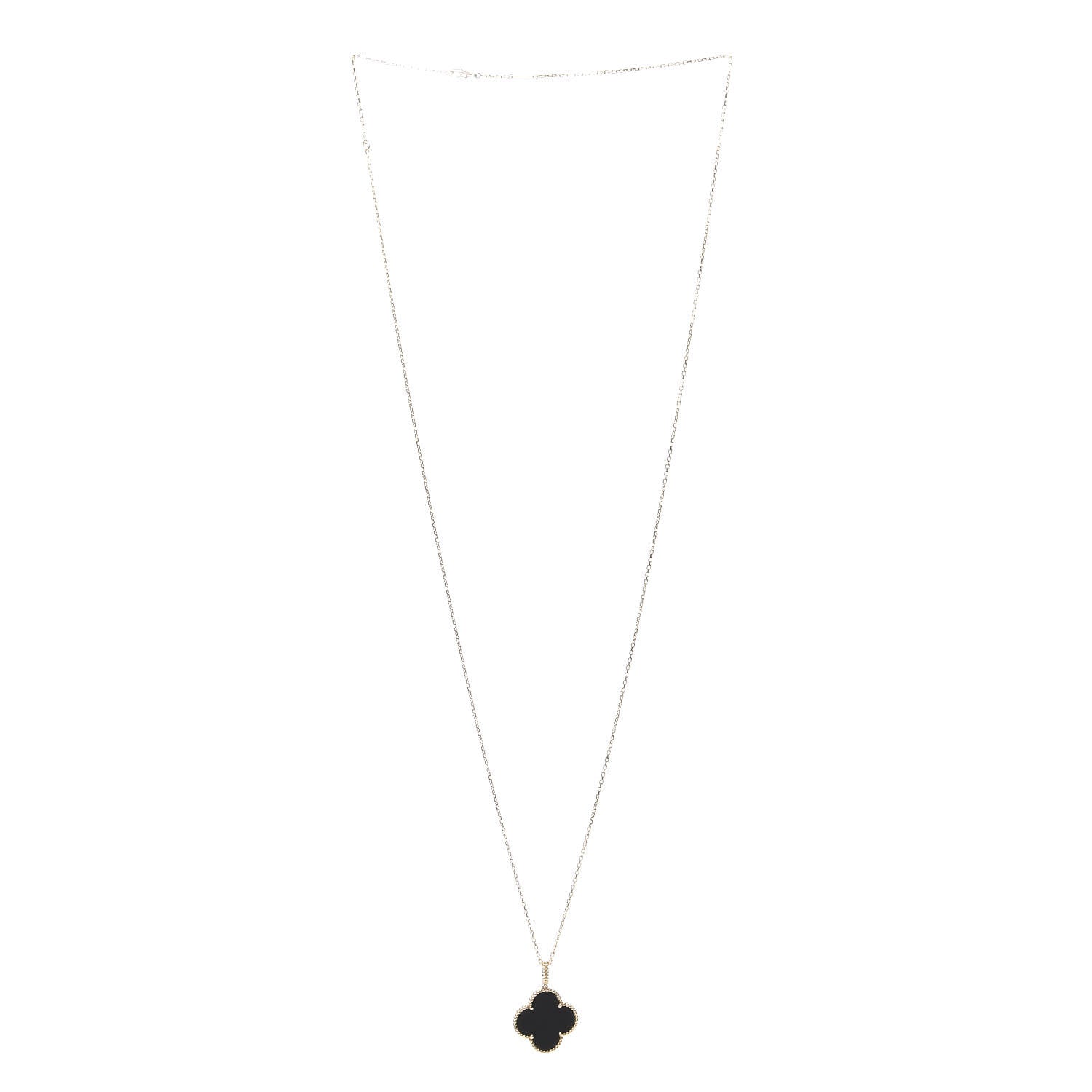 Van Cleef & Arpels 18K Yellow Gold Black Onyx Magic Alhambra Pendant Necklace 2 of 7