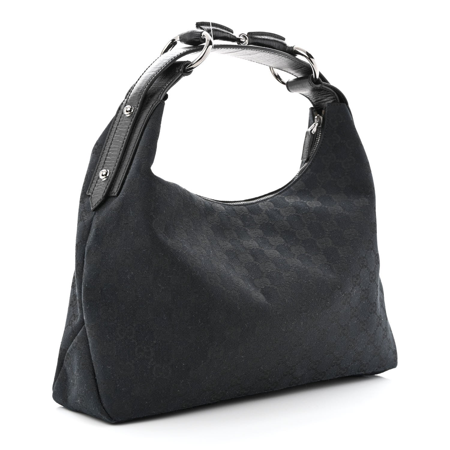 Gucci Monogram Medium Horsebit Chain Hobo Black 3 of 10