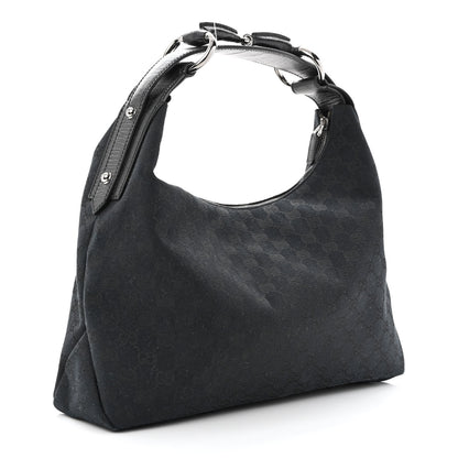 Gucci Monogram Medium Horsebit Chain Hobo Black 3 of 10