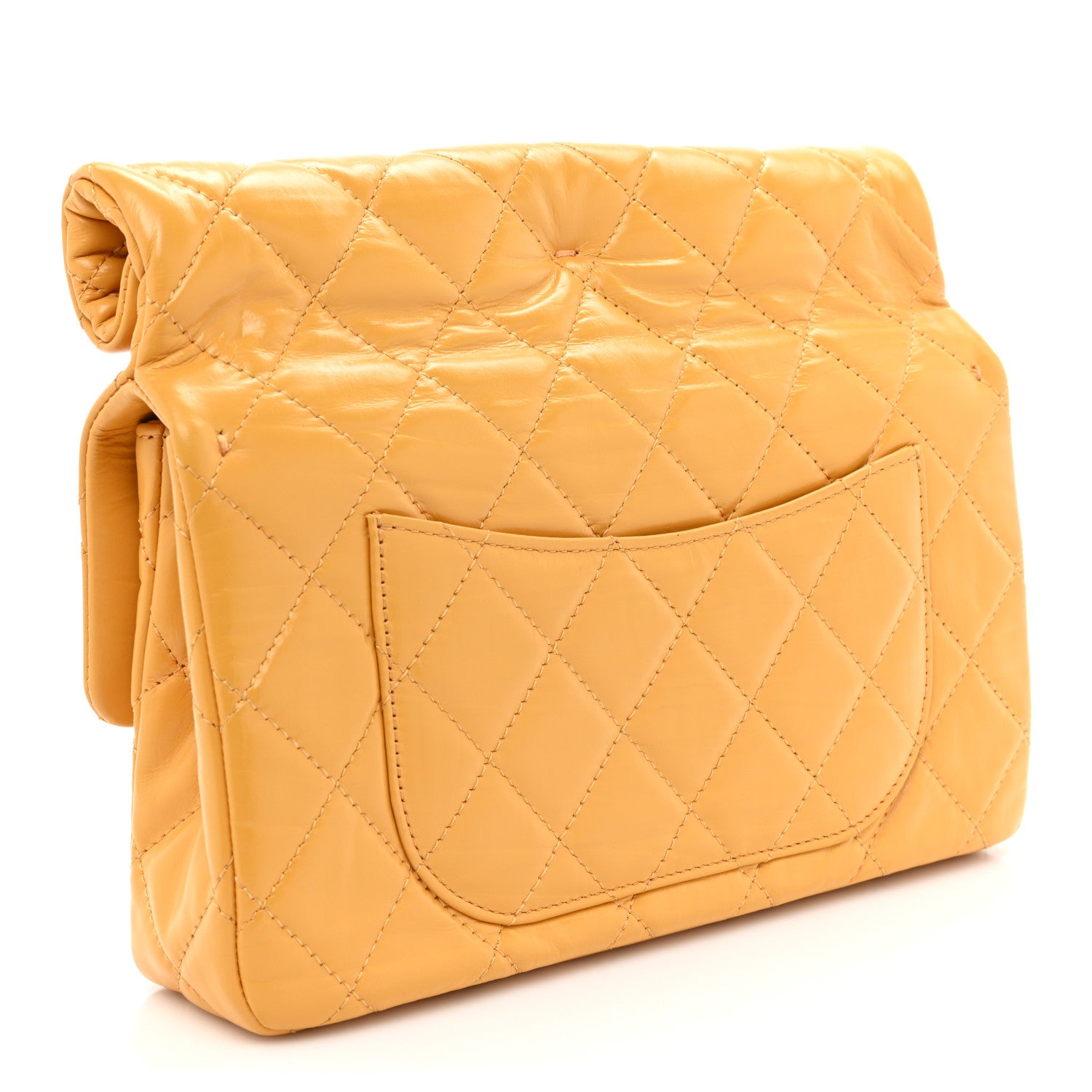 Chanel Crumpled Calfskin Quilted Clutch Yellow 3 of 11