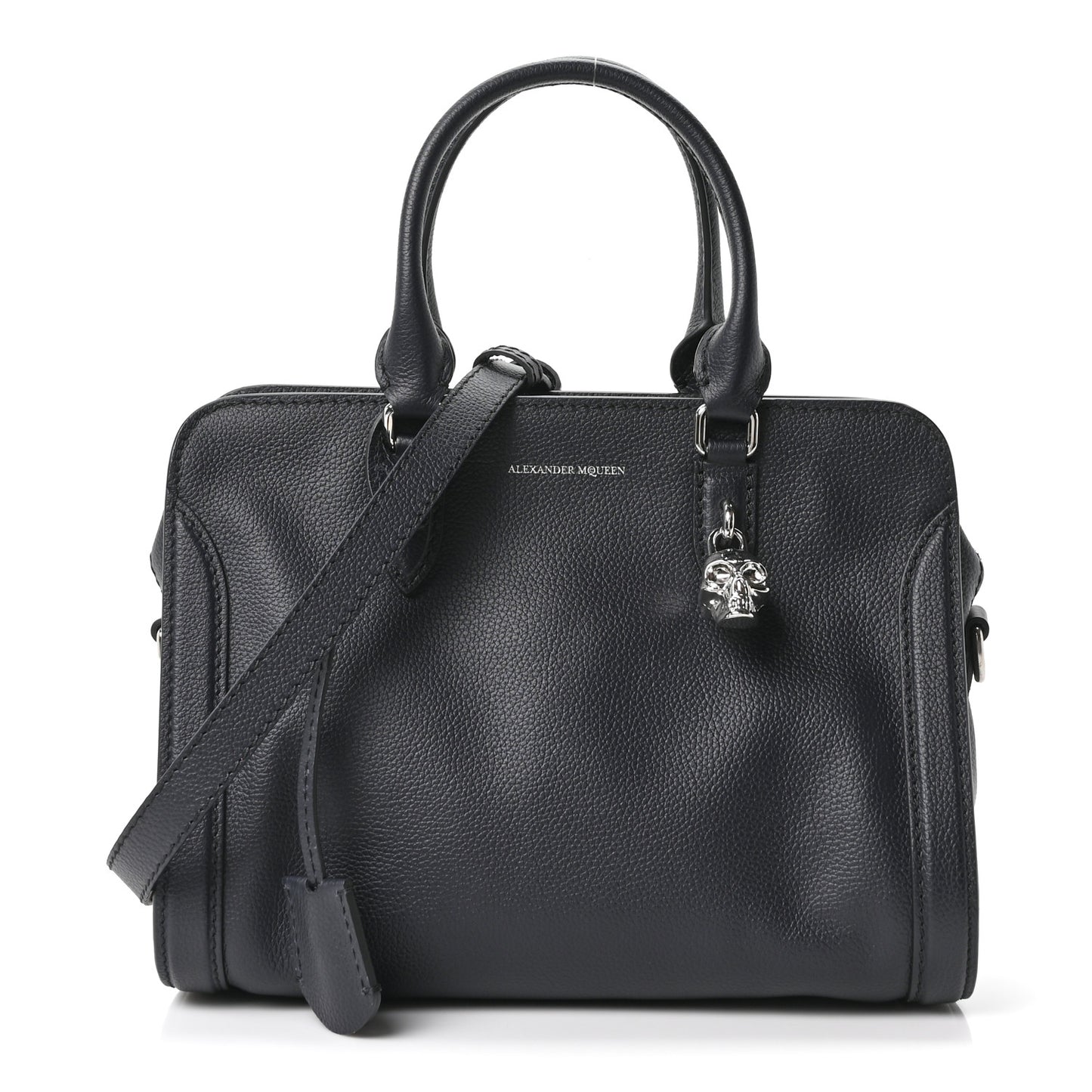 Pebbled Calfskin Small Skull Padlock Zip Around Tote Navy