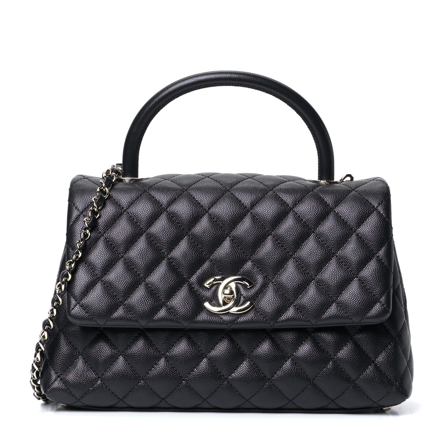 Caviar Quilted Small Coco Handle Flap Black