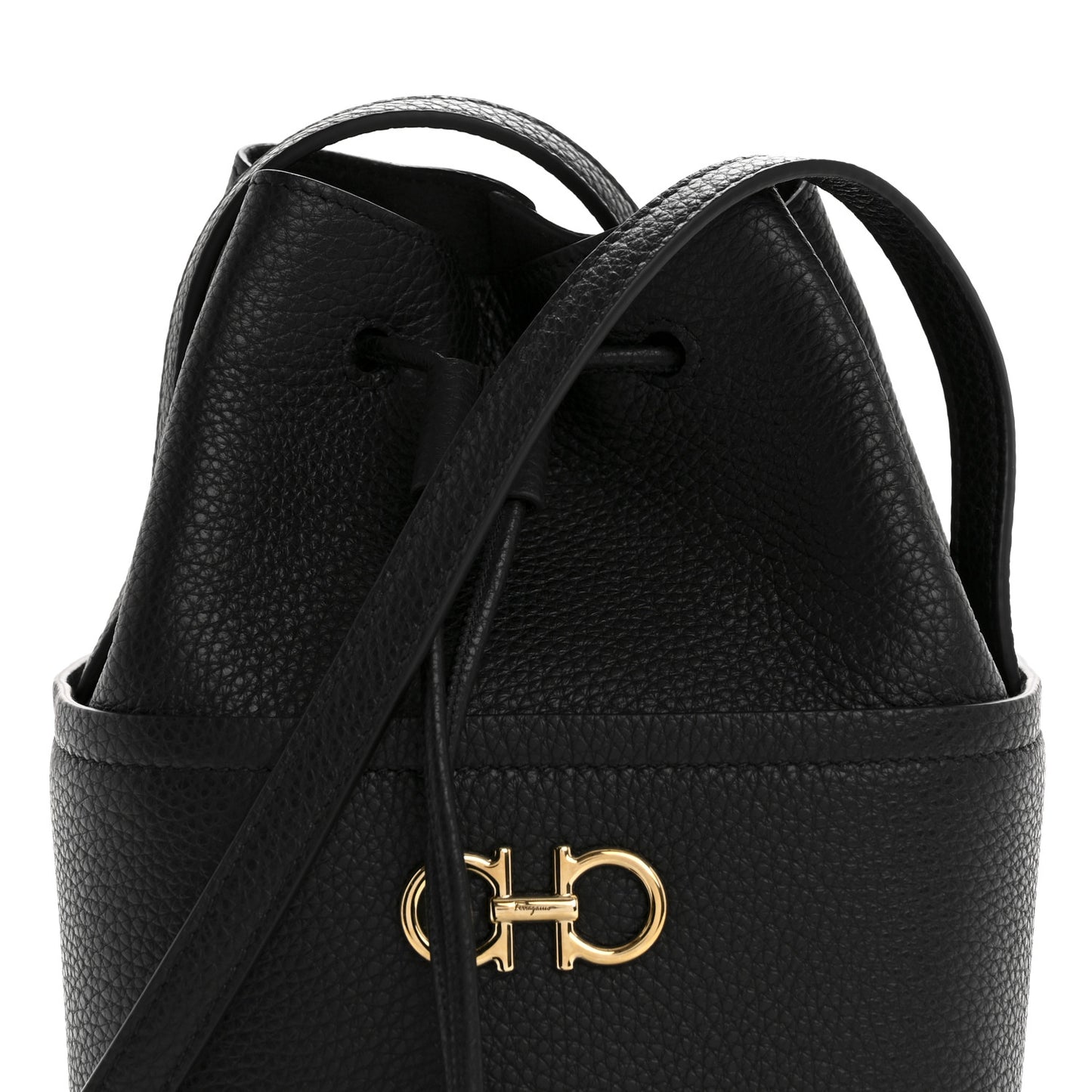 Grained Calfskin Mini Gancino Bucket Bag Black