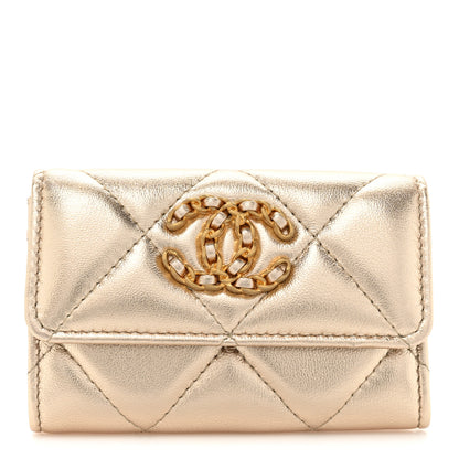 Chanel Metallic Goatskin Quilted Chanel 19 Flap Card Holder Gold 1 of 11