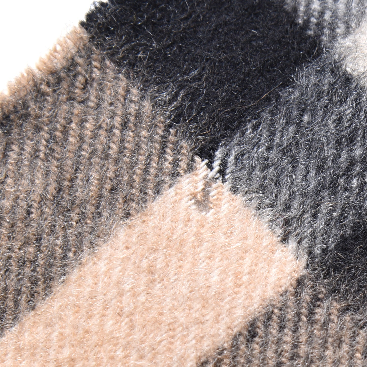 Cashmere Giant Check Skinny Fringe Scarf Camel