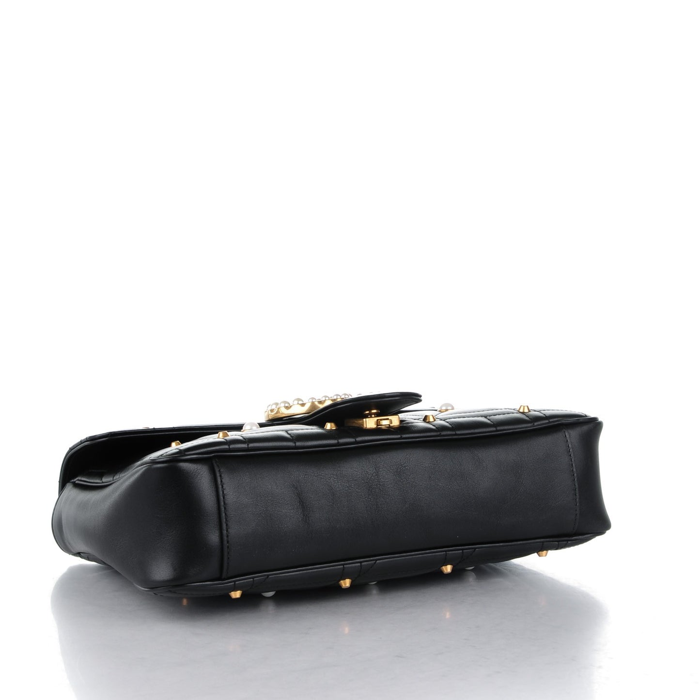 Calfskin Matelasse Studded Medium Pearly GG Marmont Shoulder Bag Black
