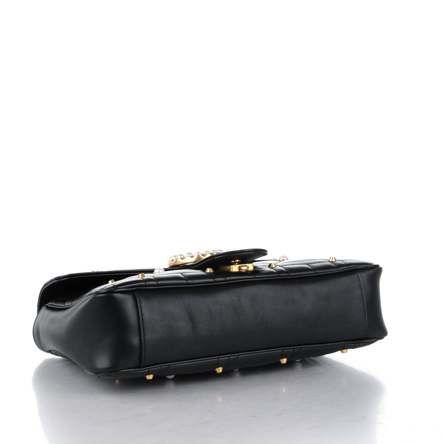 Gucci Calfskin Matelasse Studded Medium Pearly GG Marmont Shoulder Bag Black 4 of 7