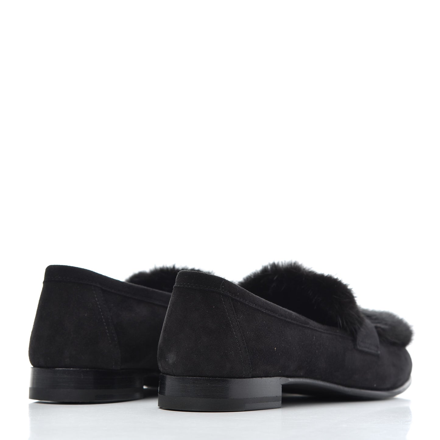 Mink Fur Suede Goatskin Paris Loafers 35 Black