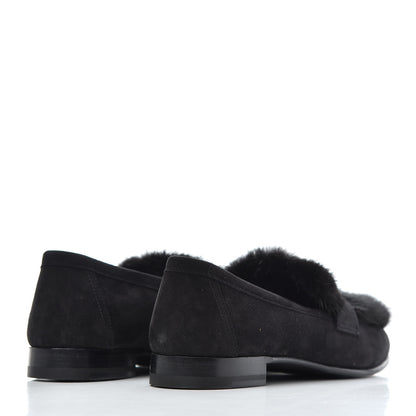 Hermes Mink Fur Suede Goatskin Paris Loafers 35 Black 4 of 10