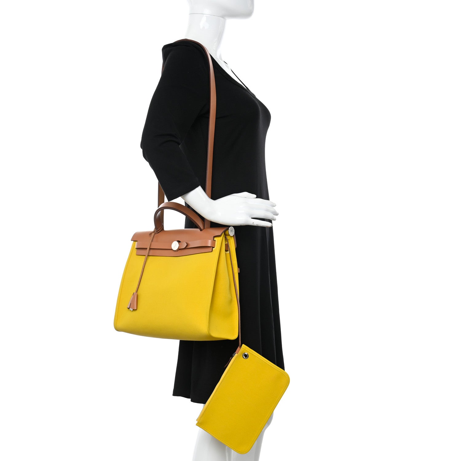 Hermes Vache Hunter Toile Officier Herbag Zip PM 31 PM Natural Jaune De Naples 3 of 29