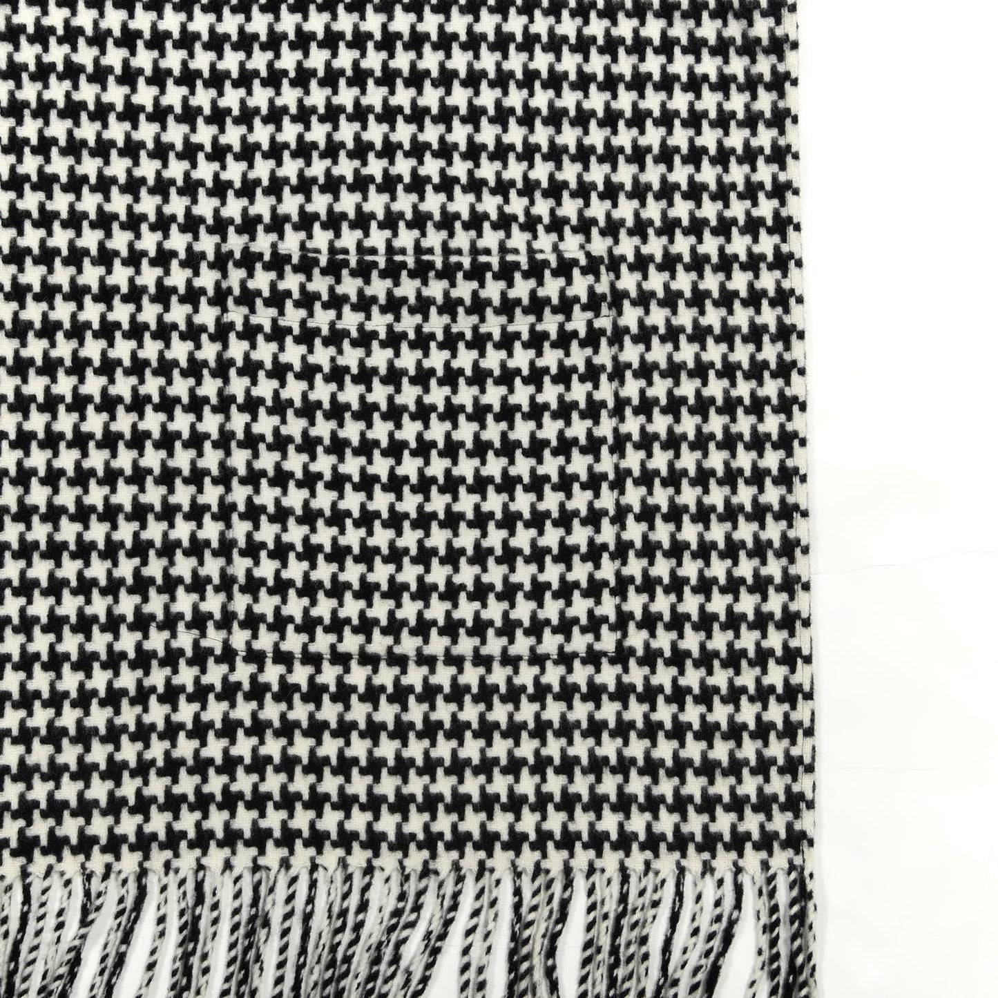 Cashmere Wool Houndstooth Fringe Cape Scarf Black White