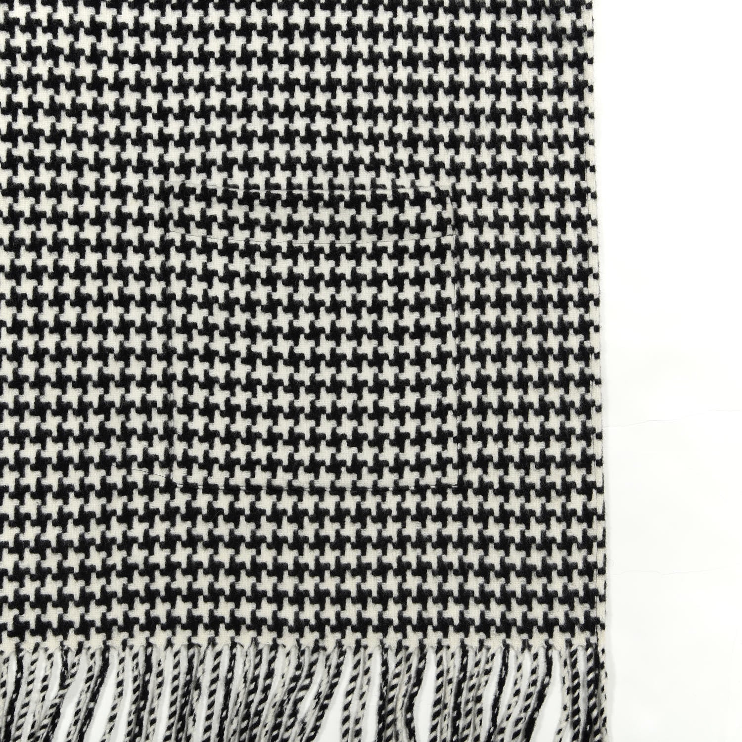 Burberry Cashmere Wool Houndstooth Fringe Cape Scarf Black White 3 of 3