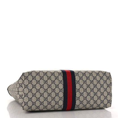 Gucci GG Supreme Monogram Textured Calfskin Web Medium Ophidia Shopping Tote Beige Blue 4 of 8