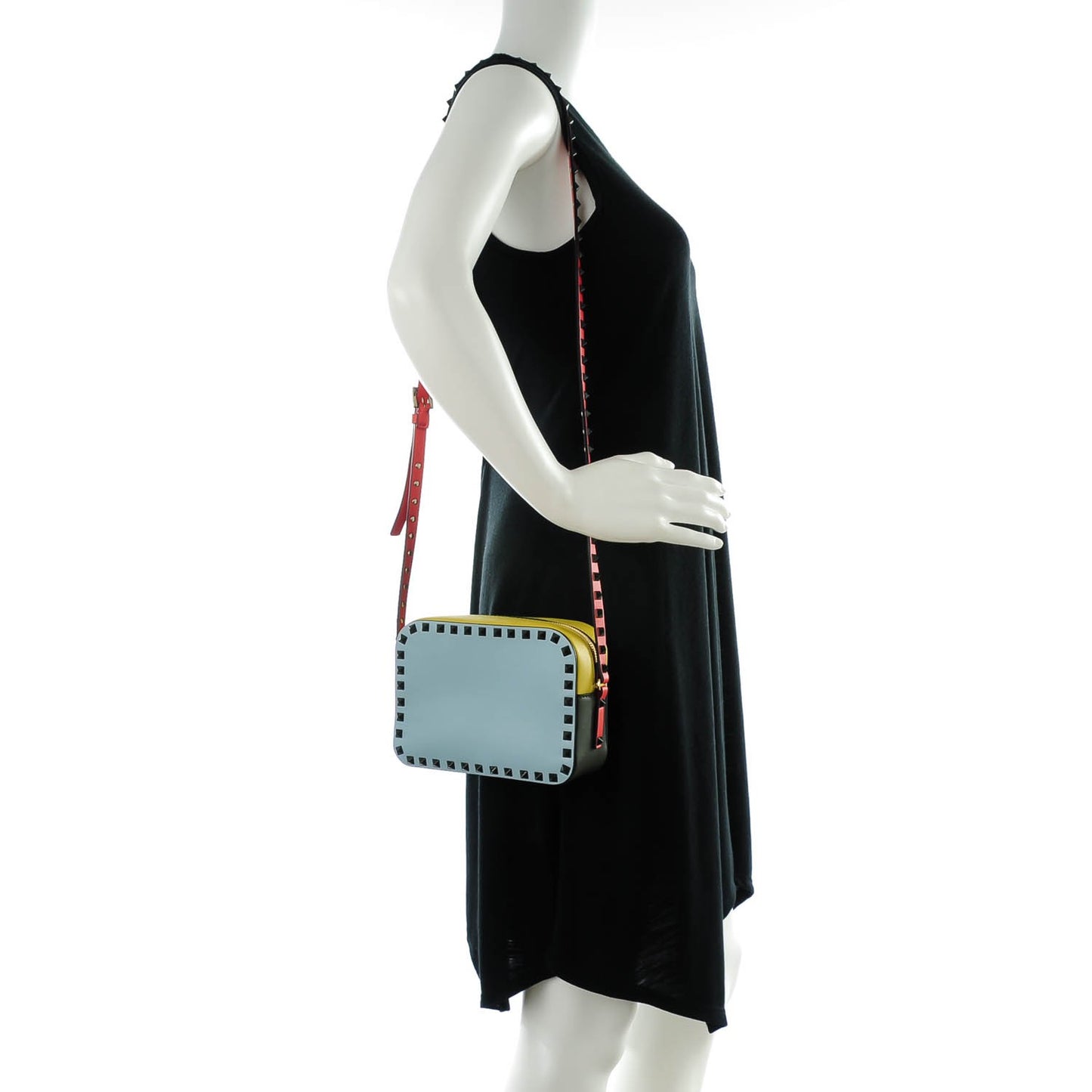 Calfskin Colorblock Rockstud Camera Crossbody Bag Multicolor