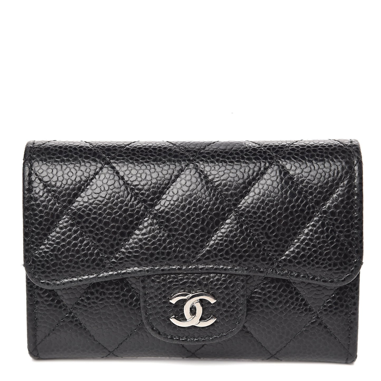 Caviar Quilted Flap Card Holder Black