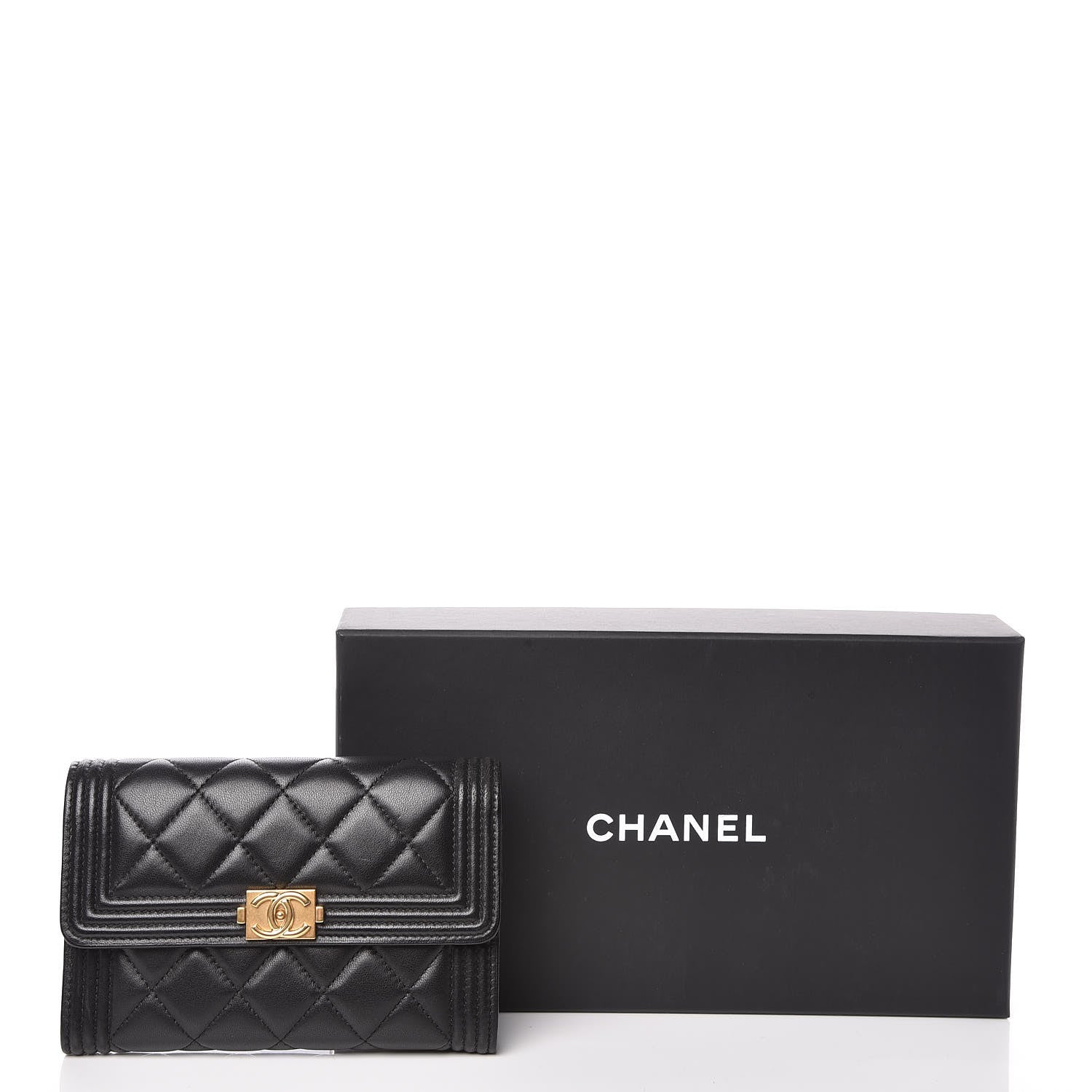 Chanel Lambskin Quilted Medium Boy Flap Wallet Black 9 of 9