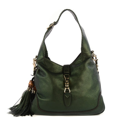 Gucci Metallic Pebbled Calfskin Medium New Jackie Shoulder Bag Green 1 of 7