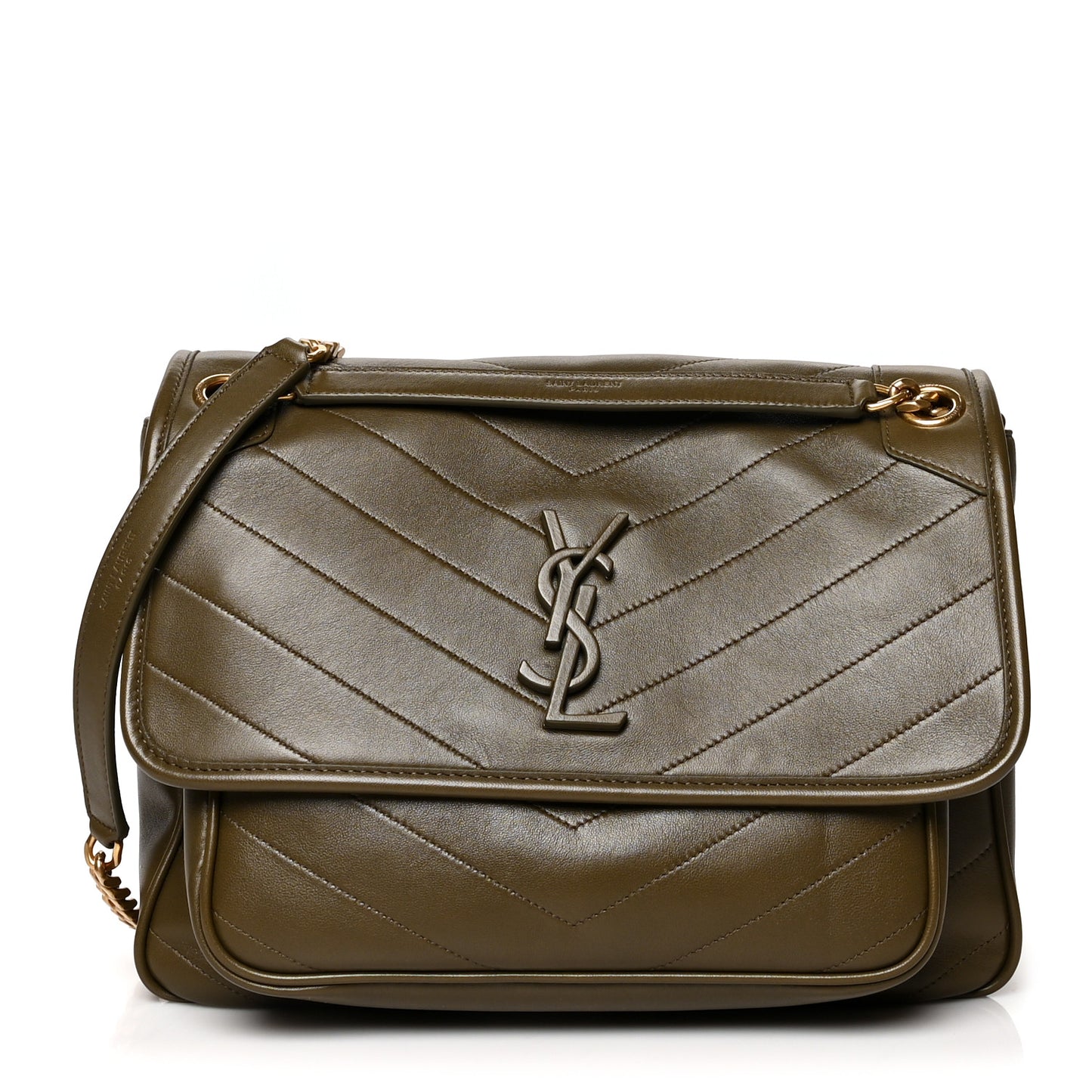 Lambskin Matelasse Monogram Medium Niki Chain Satchel Seaweed