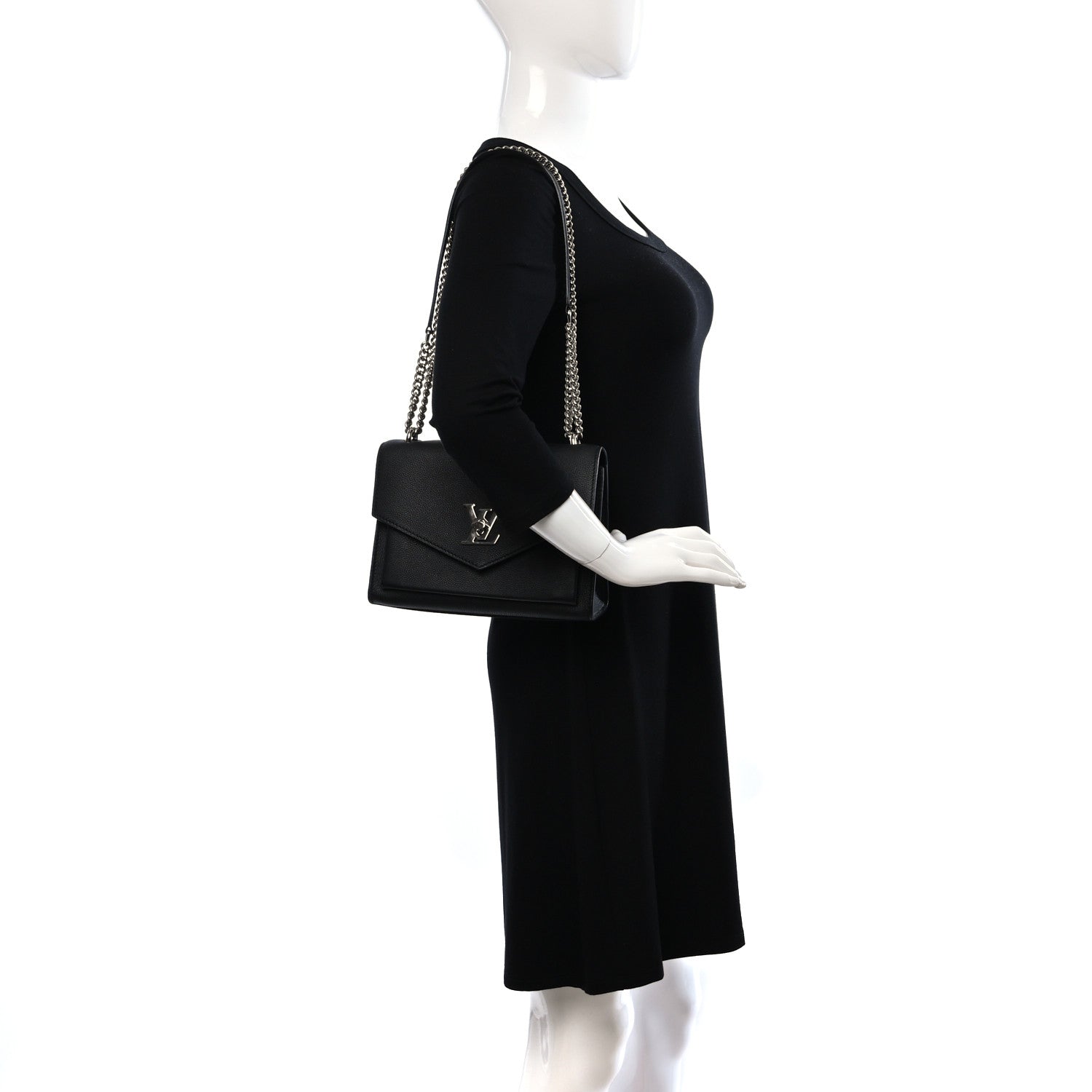 Louis Vuitton Soft Calfskin Mylockme Chain Bag BB Black 2 of 12