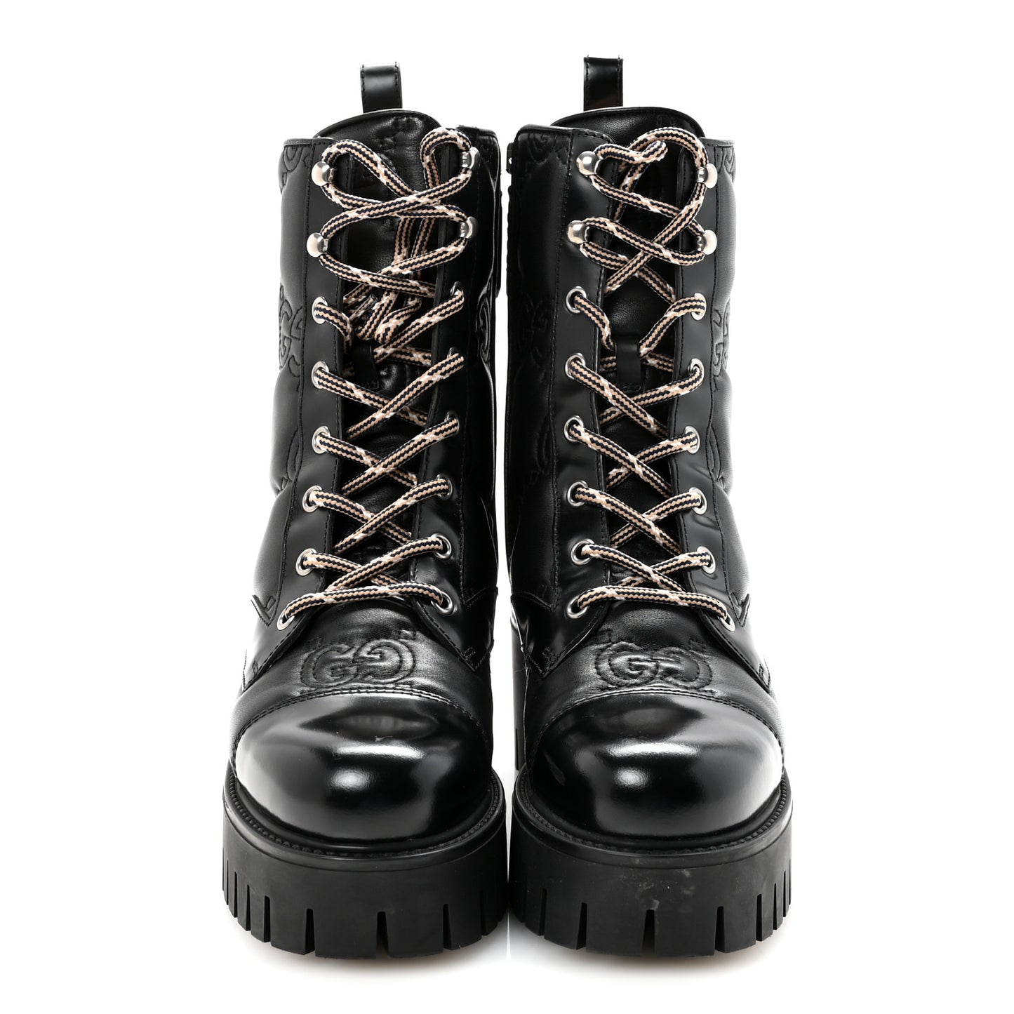 Cordovan Lux Nappa GG Matelasse Lace Up 60mm Combat Boots 35.5 Black