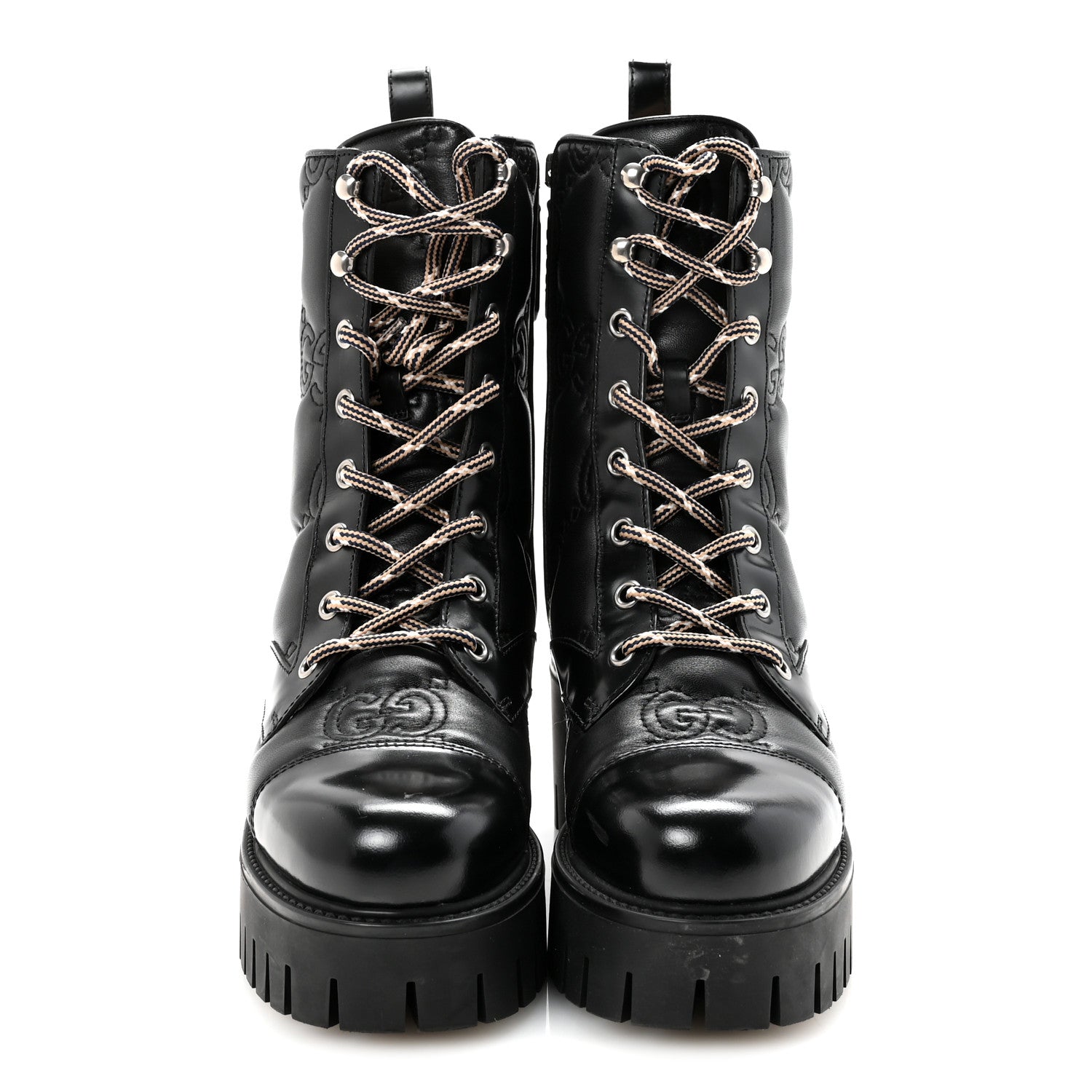Gucci Cordovan Lux Nappa GG Matelasse Lace Up 60mm Combat Boots 35.5 Black 3 of 10