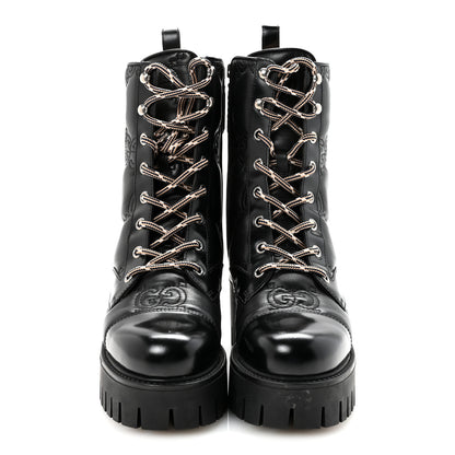 Gucci Cordovan Lux Nappa GG Matelasse Lace Up 60mm Combat Boots 35.5 Black 3 of 10