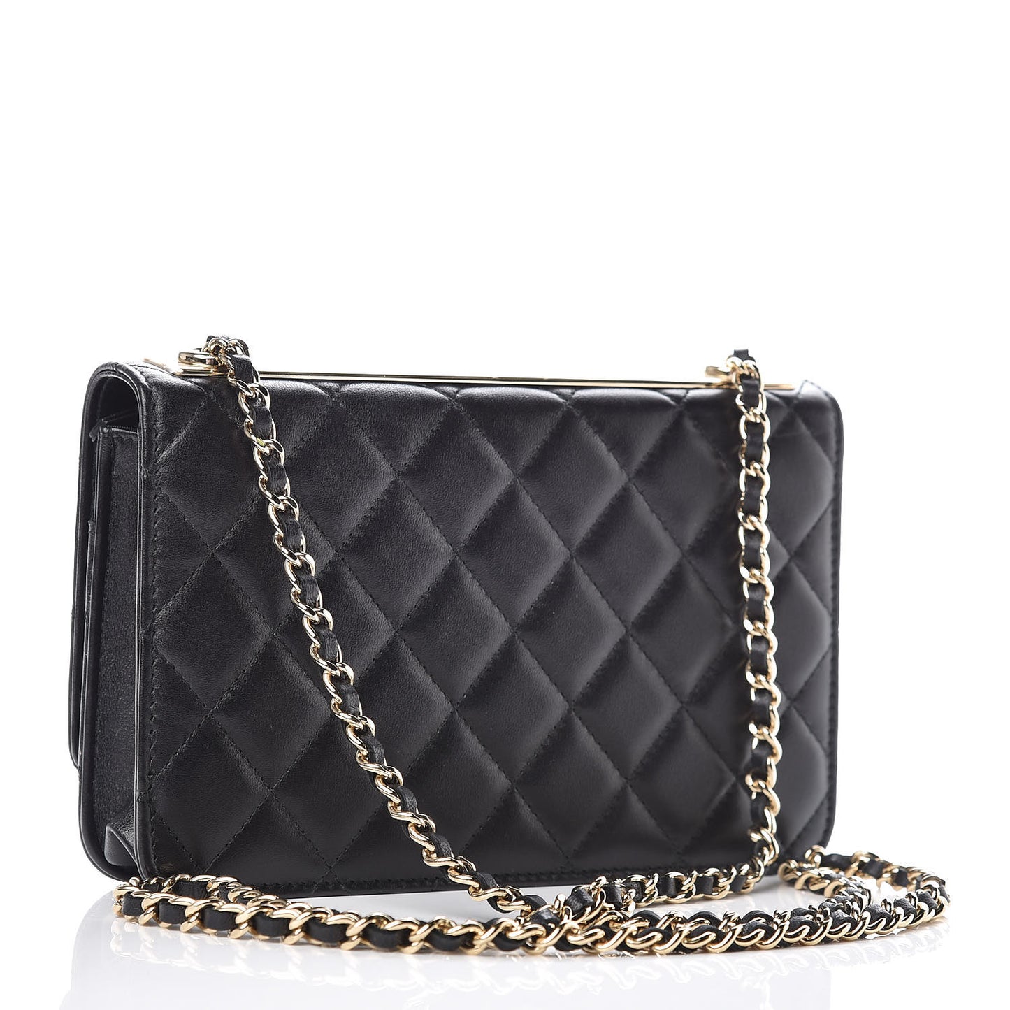 Lambskin Quilted Trendy CC Wallet On Chain WOC Black