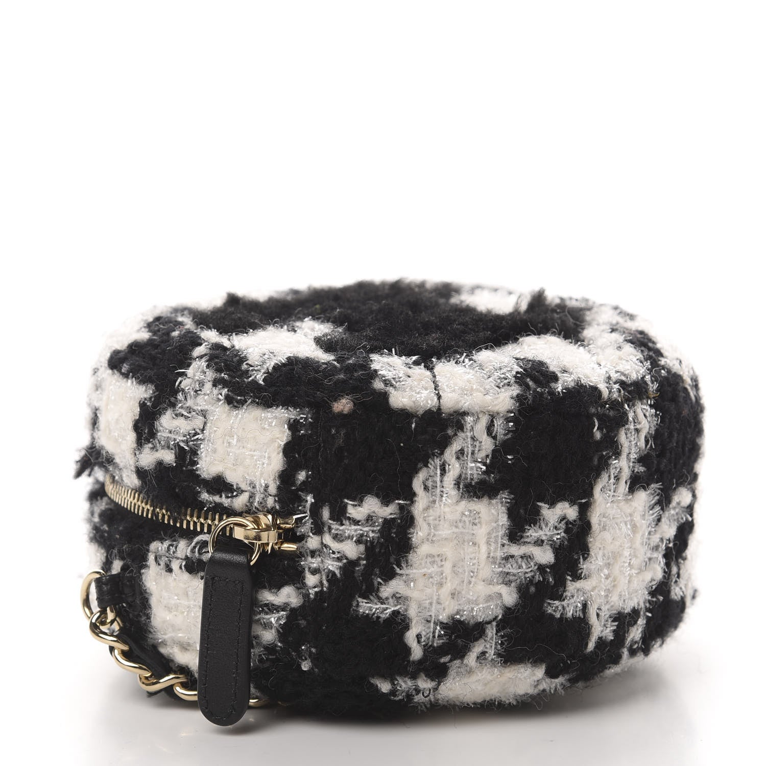 Chanel Tweed Shearling Round Clutch With Chain and Coin Purse Black and White 5 of 12