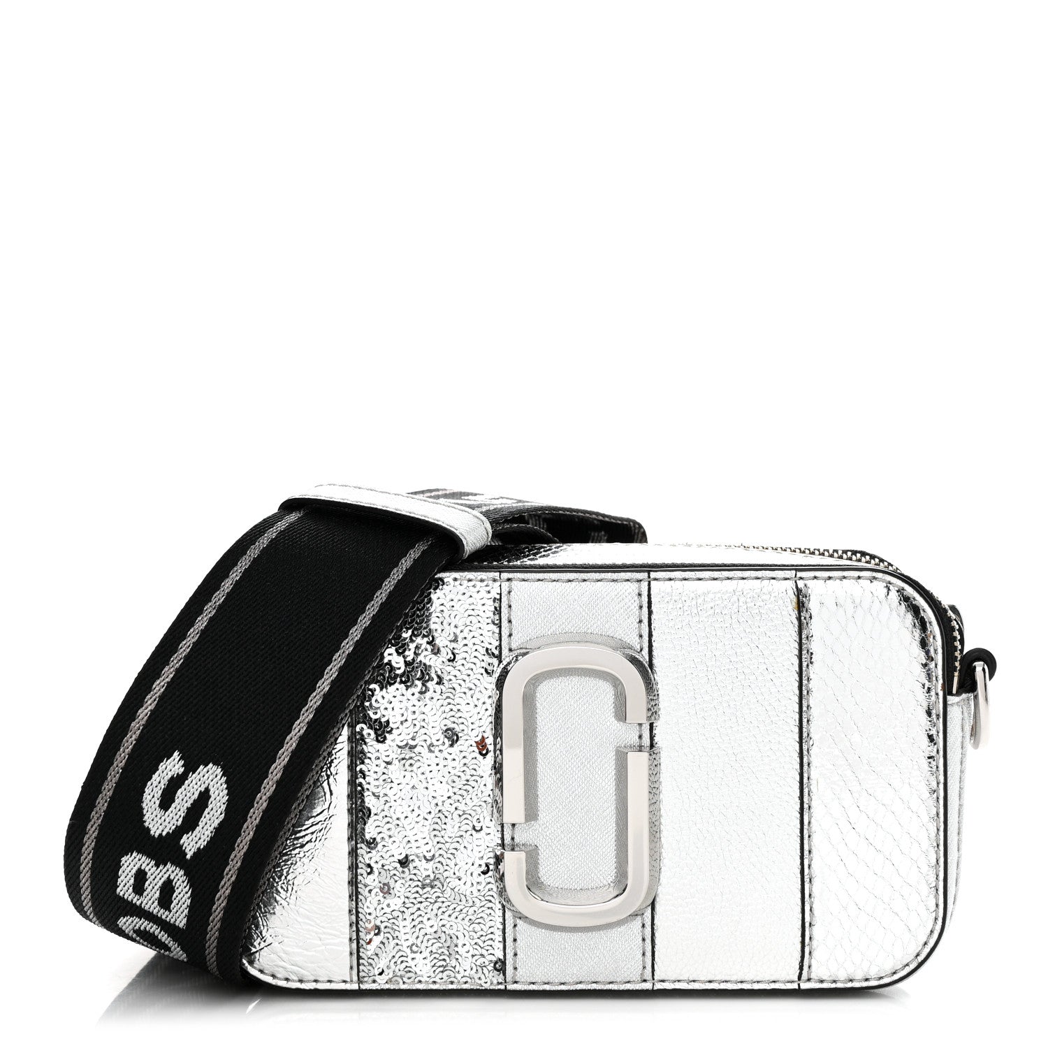 Marc Jacobs Metallic Sequin Snake Embossed Calfskin Stripe Snapshot Camera Bag Silver 1 of 14
