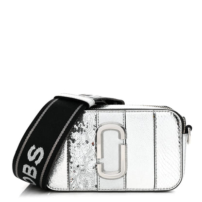 Marc Jacobs Metallic Sequin Snake Embossed Calfskin Stripe Snapshot Camera Bag Silver 1 of 14