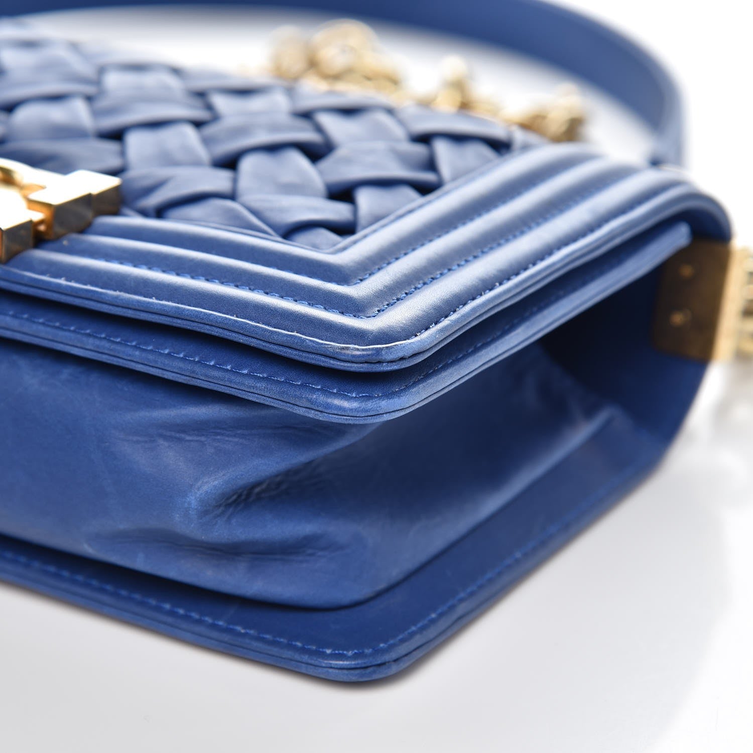 Chanel Lambskin Woven Small Chateau Boy Flap Blue 11 of 12