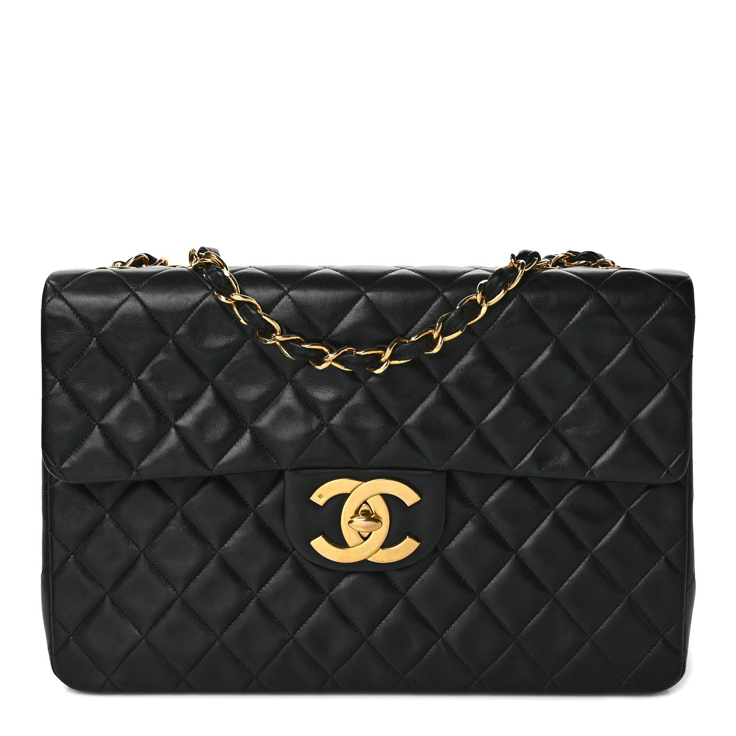 Lambskin Quilted XL Jumbo Single Flap Black