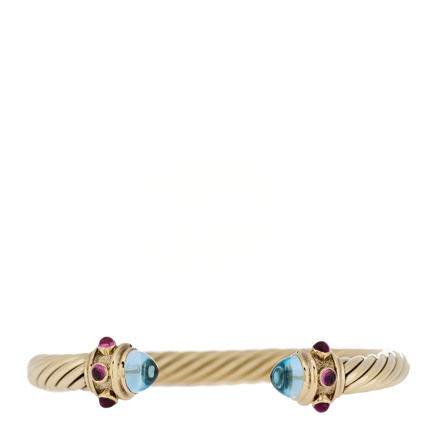 14K Yellow Gold Blue Topaz Pink Tourmaline 7mm Cable Renaissance Bracelet