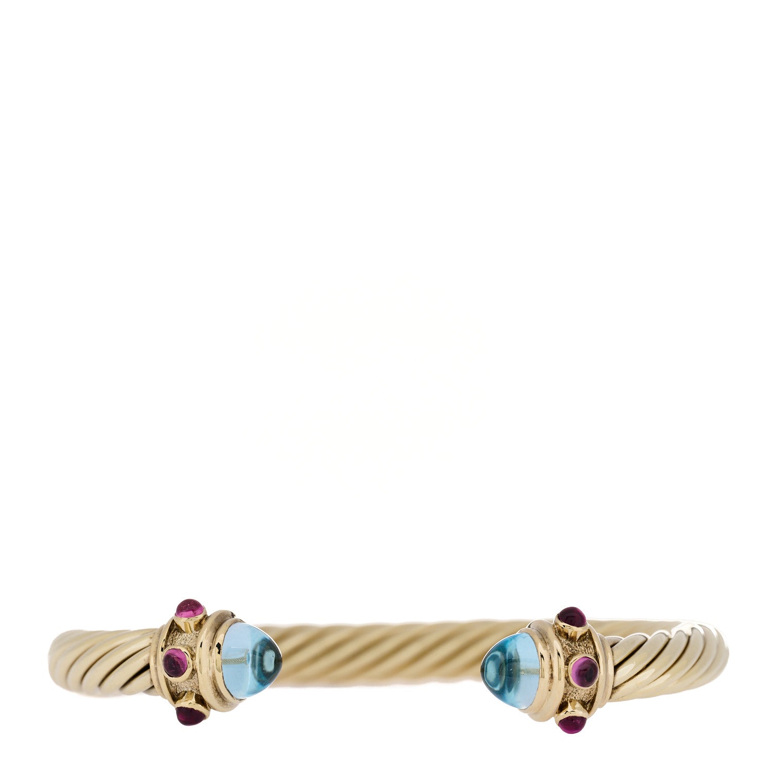 David Yurman 14K Yellow Gold Blue Topaz Pink Tourmaline 7mm Cable Renaissance Bracelet 1 of 4