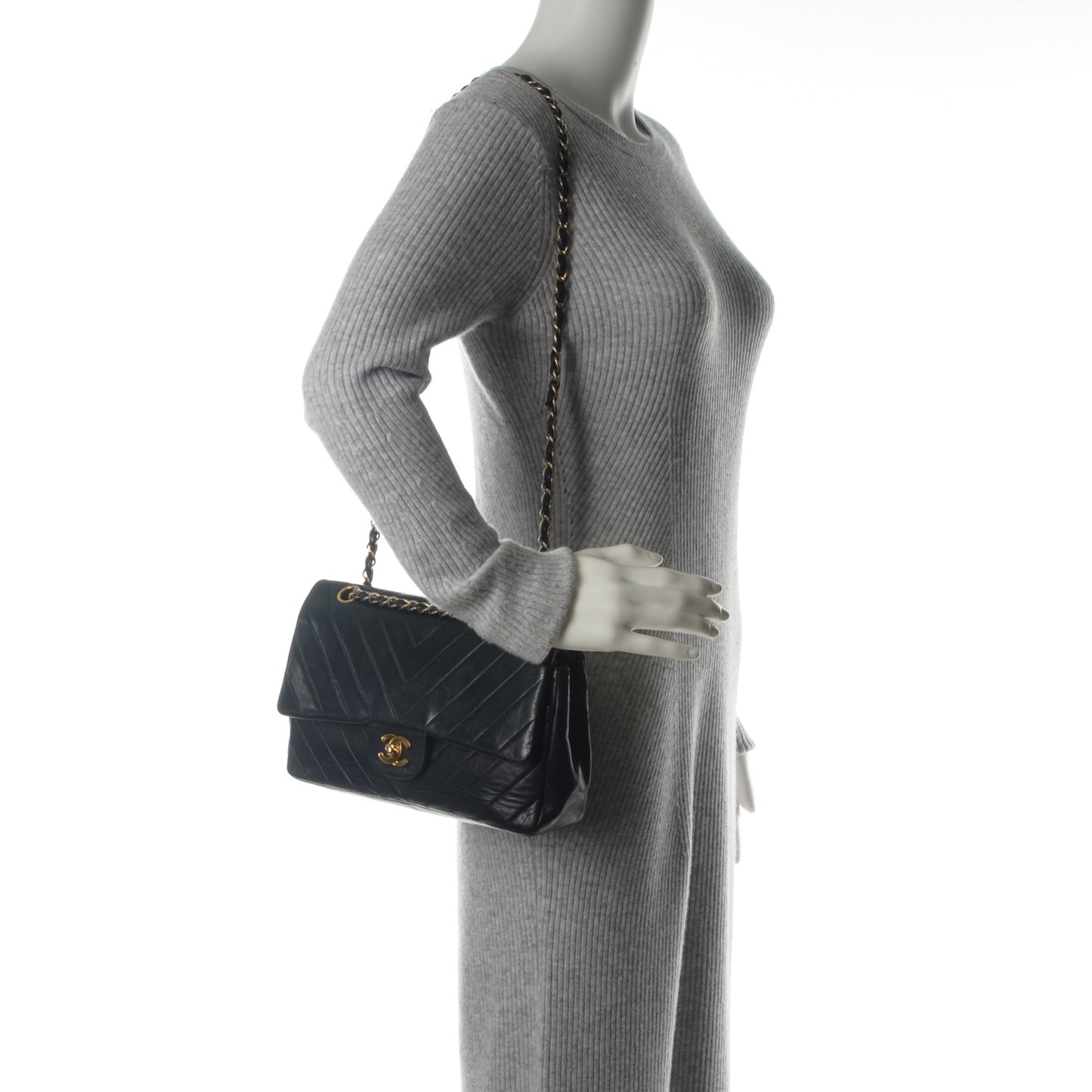 Lambskin Chevron Quilted Medium Double Flap Black