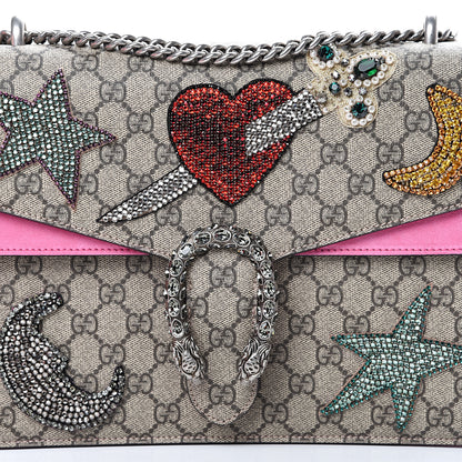 Gucci GG Supreme Monogram Suede Pierced Heart Embroidered Medium Dionysus Shoulder Bag Beige Ebony Pink Tropical Flower 10 of 14