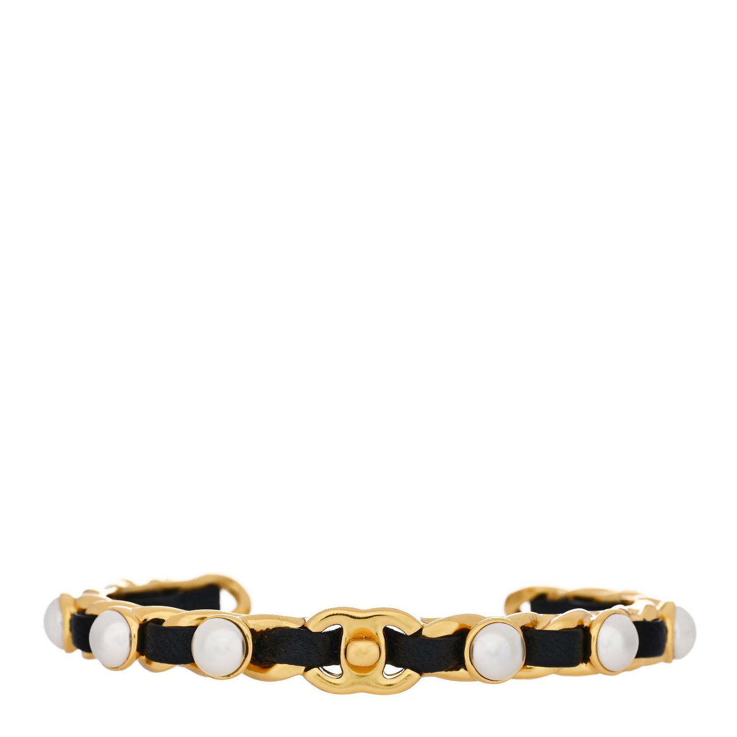 Lambskin Pearl CC Cuff Bracelet S Black Gold