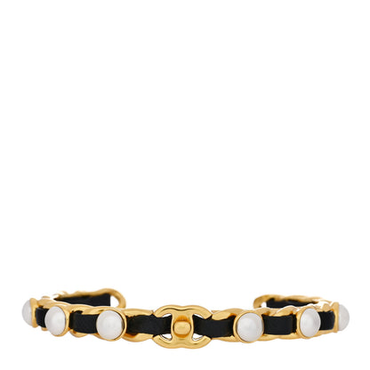 Chanel Lambskin Pearl CC Cuff Bracelet S Black Gold 1 of 5