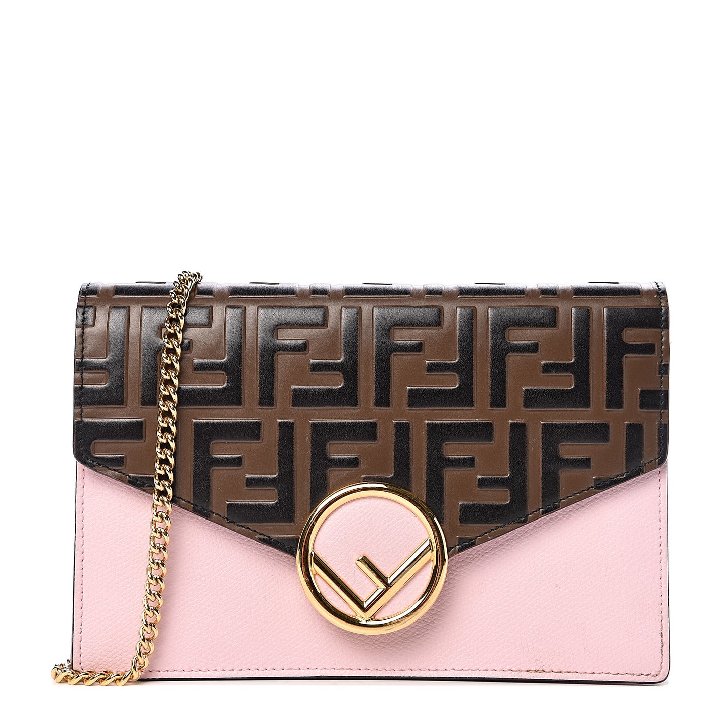 Vitello Cruise F is Fendi FF 1974 Embossed Medium Envelope Wallet On Chain Maya Black Peonia