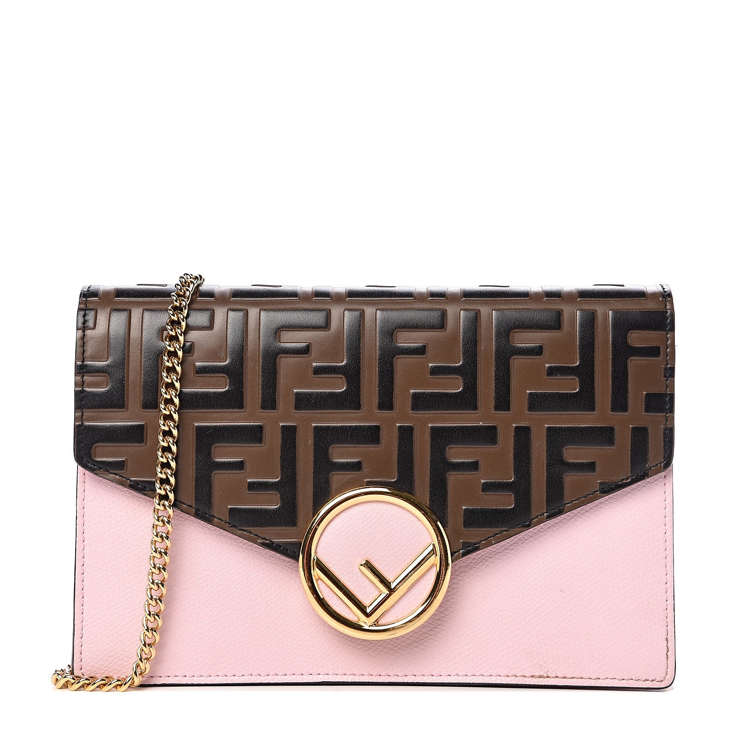 Fendi Vitello Cruise F is Fendi FF 1974 Embossed Medium Envelope Wallet On Chain Maya Black Peonia 1 of 9