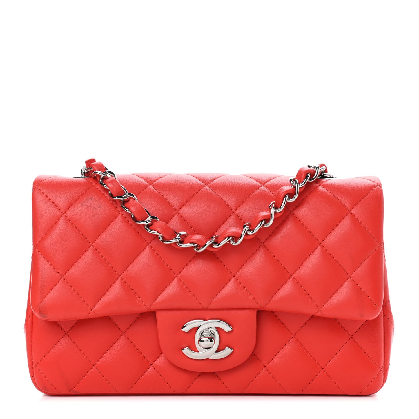 Lambskin Quilted Mini Rectangular Flap Red