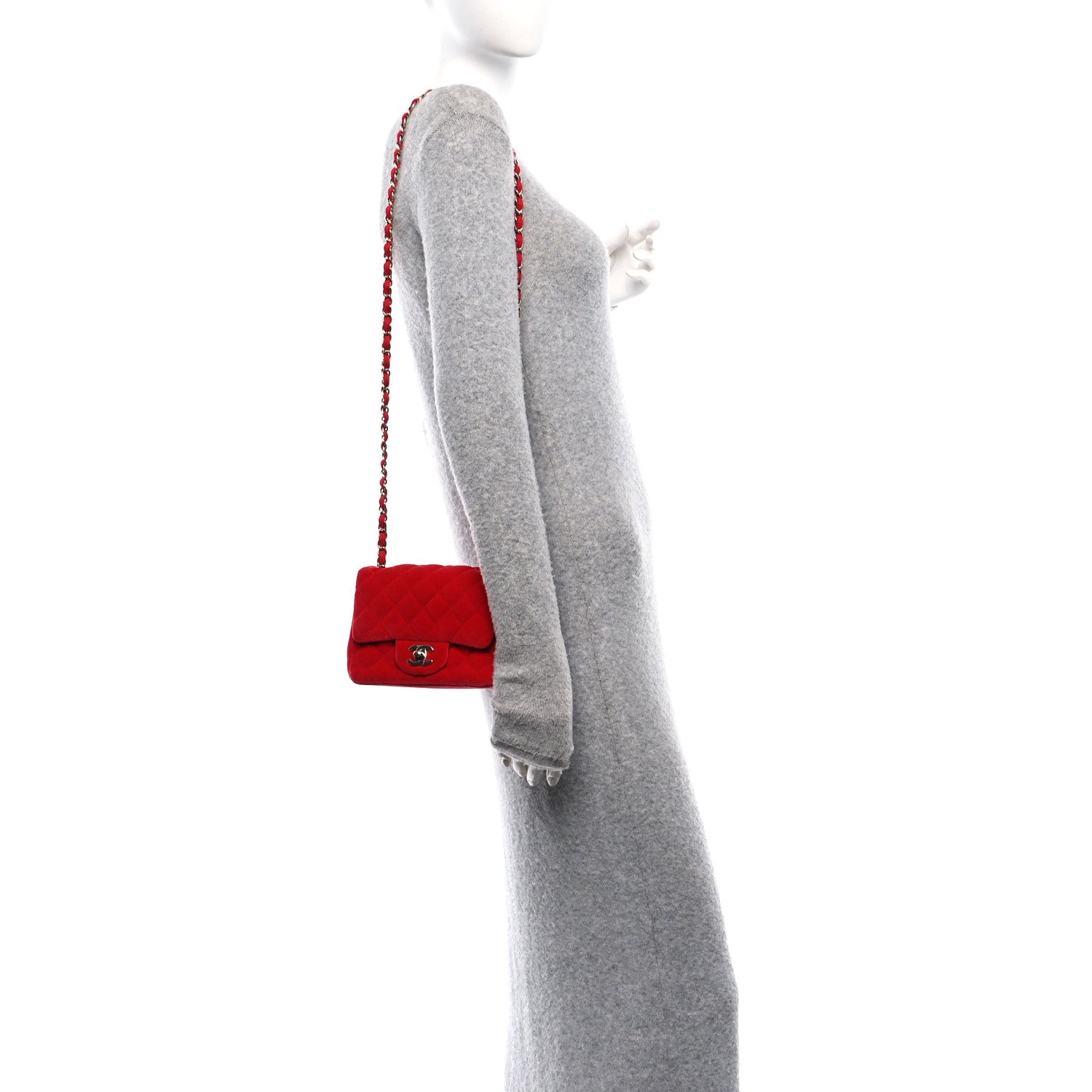 Chanel Velvet Quilted Mini Square Flap Red 2 of 10