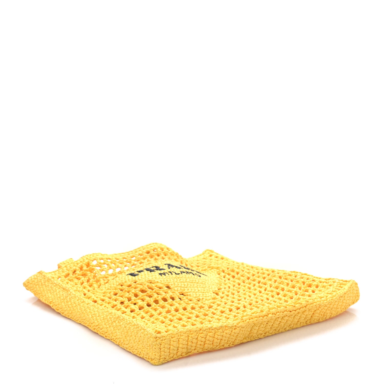 Prada Yarn Raffia Effect Crochet Logo Embroidered Tote Bag Giallo 4 of 8