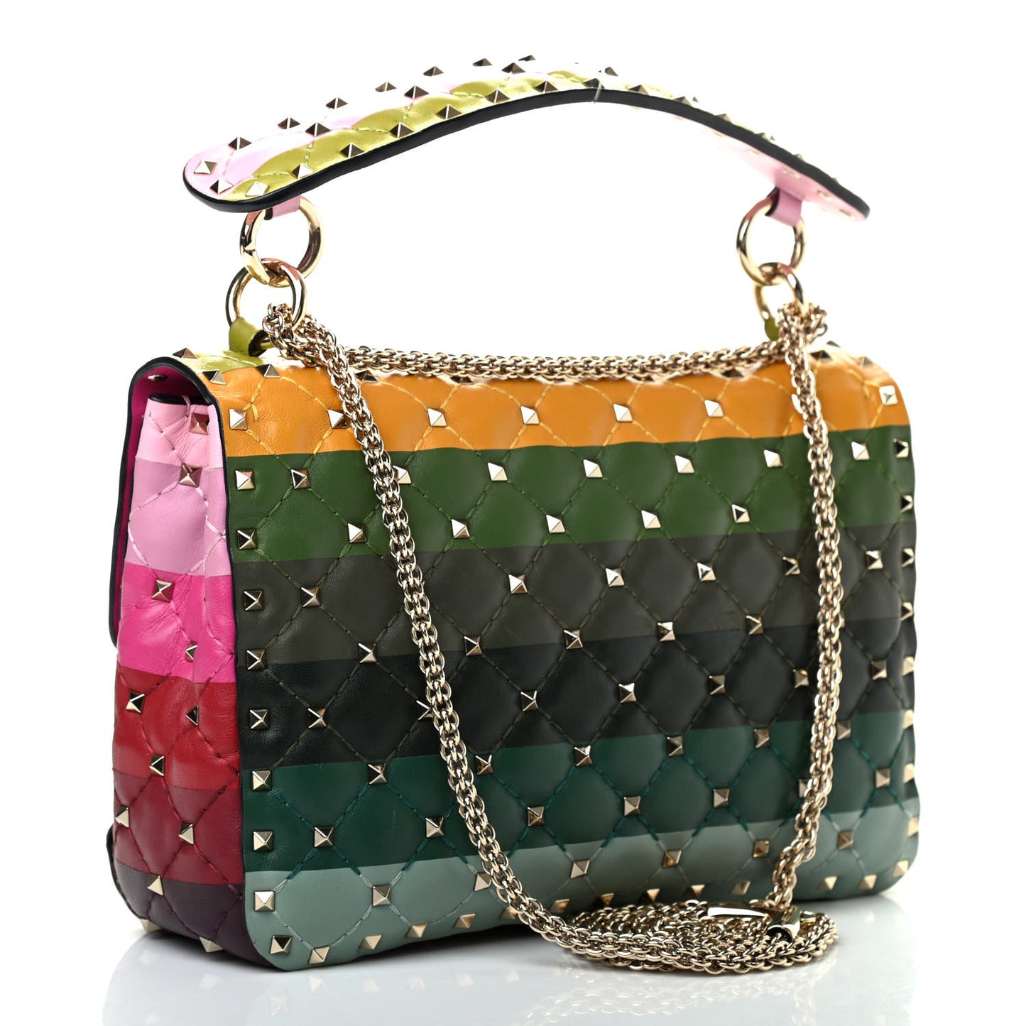 Lambskin Stripe Intarsia Medium Rockstud Spike Shoulder Bag Multicolor