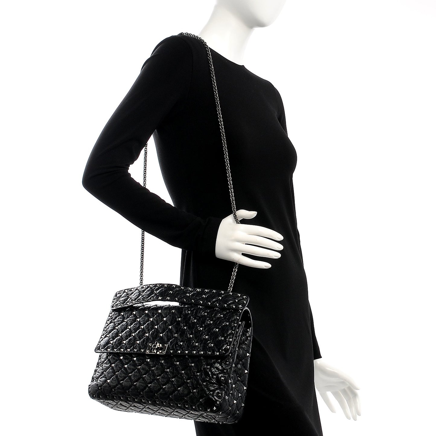 Lambskin Medium Rockstud Spike Shoulder Bag Black