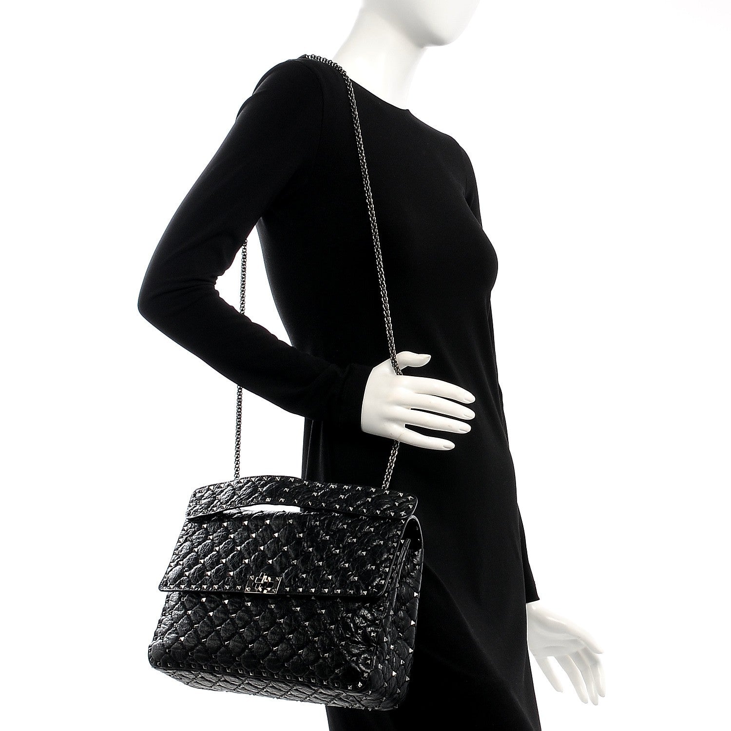 Valentino Garavani Lambskin Medium Rockstud Spike Shoulder Bag Black 2 of 7