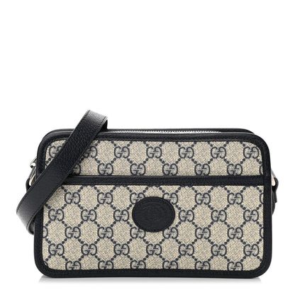 Gucci GG Supreme Monogram Textured Dollar Calfskin Mini Retro Interlocking G Shoulder Bag Beige Blue 1 of 10